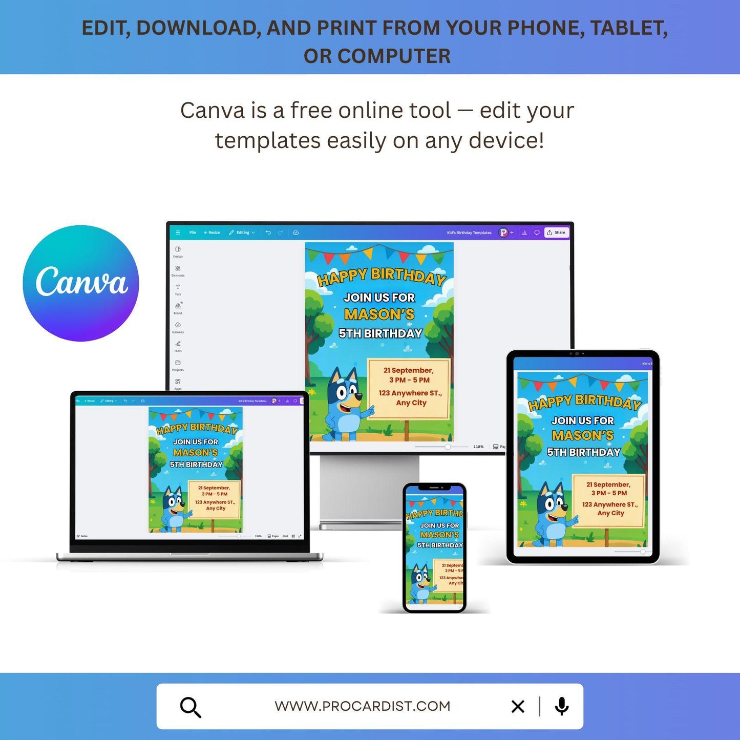 Bluey Birthday Invitation + Bonus Coloring Page – Editable Digital Template