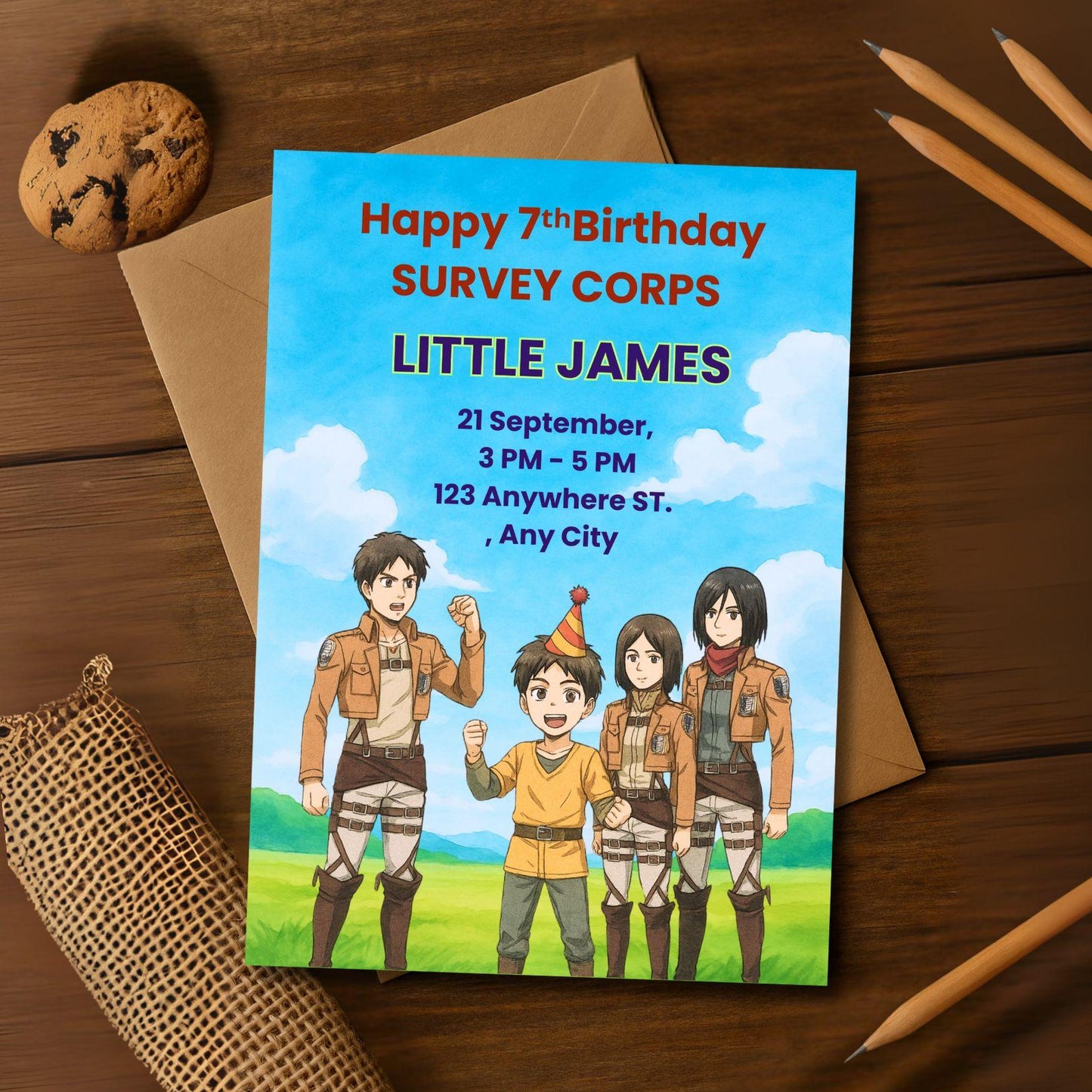 Attack on Titan Birthday Invitation + Bonus Coloring Page – Fully Editable Canva Template