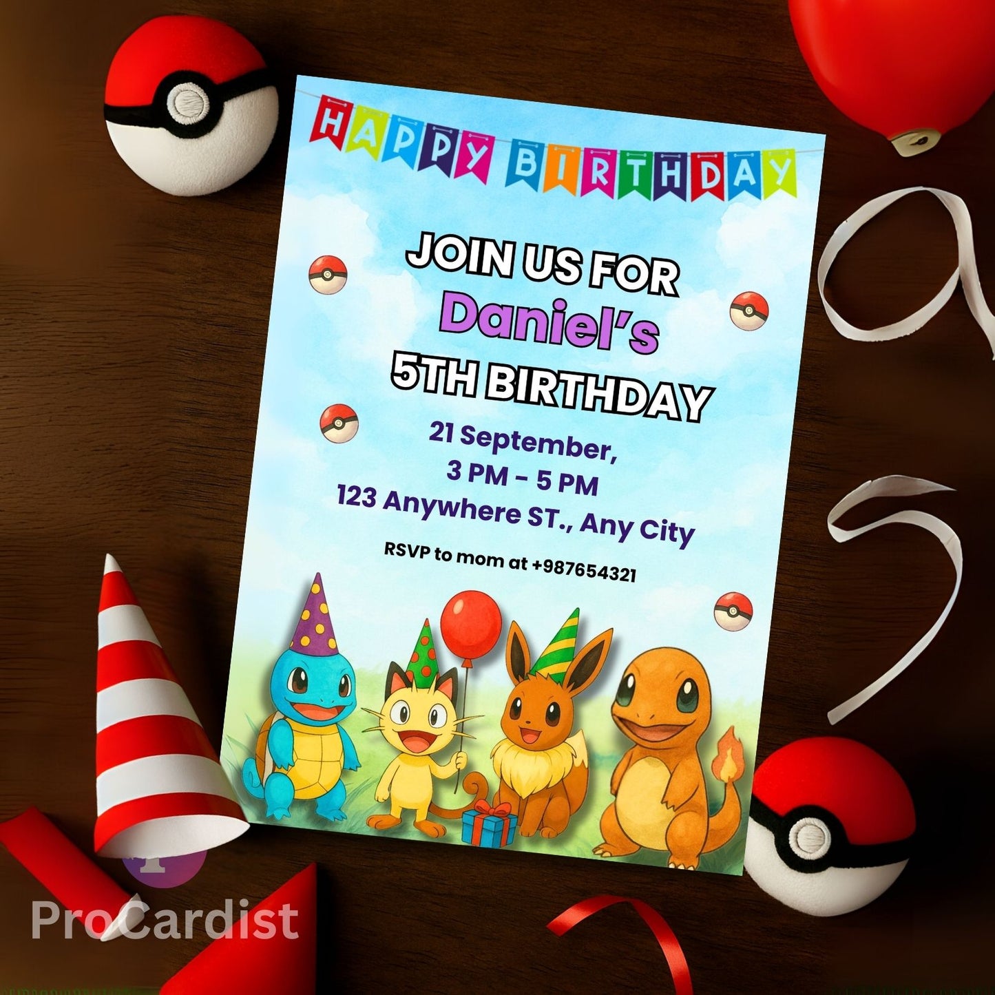 Pokemon Birthday Invitation Canva Template | ProCardist