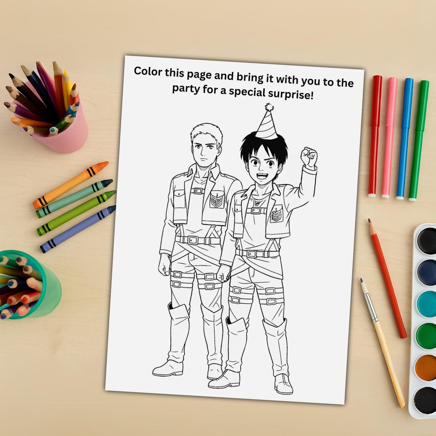 Attack on Titan Birthday Invitation + Bonus Coloring Page – Fully Editable Canva Template