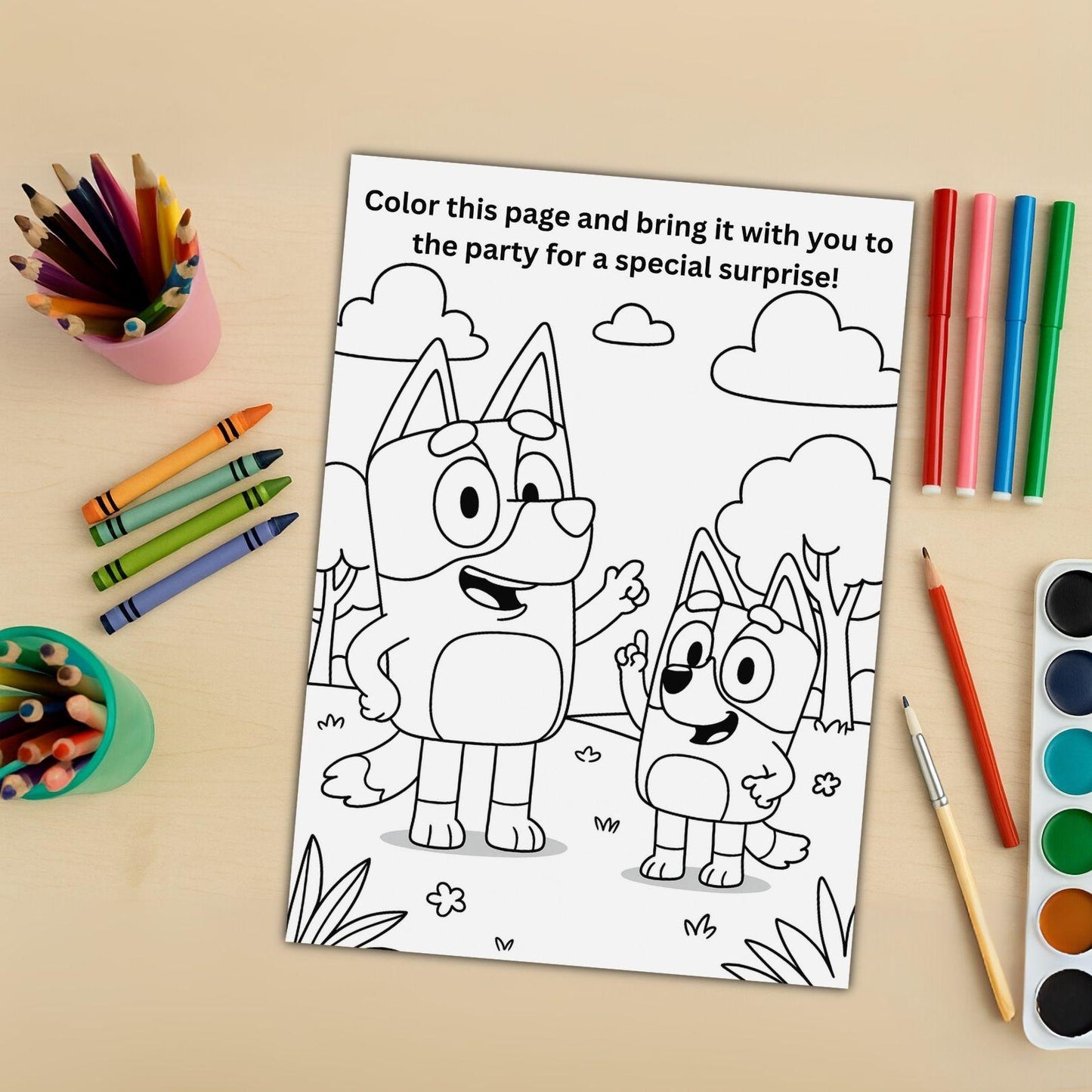 Bluey Birthday Invitation + Bonus Coloring Page – Editable Digital Template