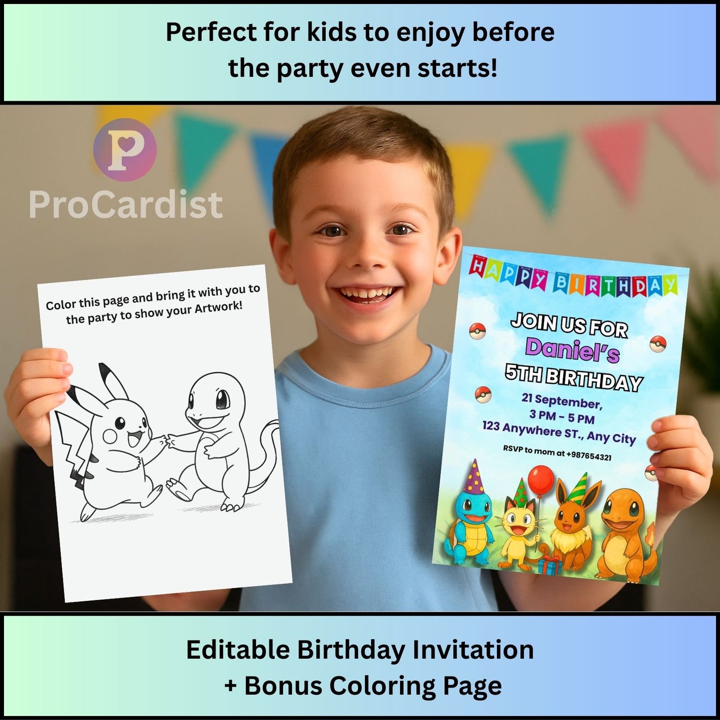 Pokemon Birthday Invitation Canva Template | ProCardist