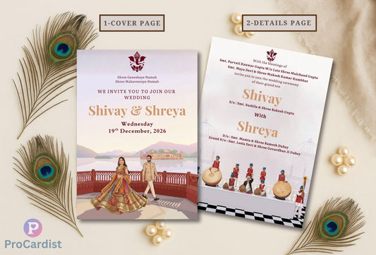 Luxury Indian Palace Theme Wedding Invitation Set | Self-Editable Canva E-Invite | Multi-Page Hindu Wedding Cards | Instant Digital Download