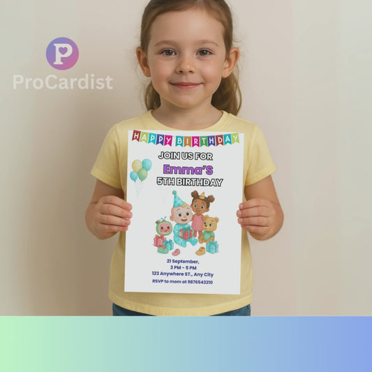 Cocomelon Birthday Invitation Canva Template | ProCardist