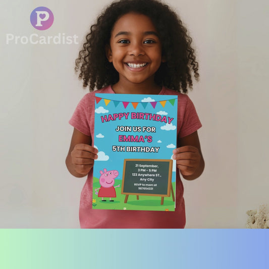 Peppa Pig Birthday Invitation Canva Template | ProCardist