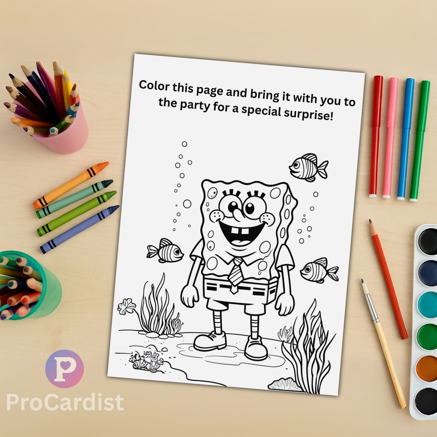 SpongeBob birthday invitation editable coloring page printable black and white SpongeBob design for kids party activity