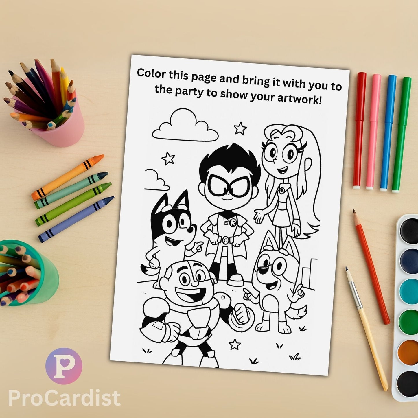 Teen Titans Go birthday invitation to color and bring to the party for showcasing artwork