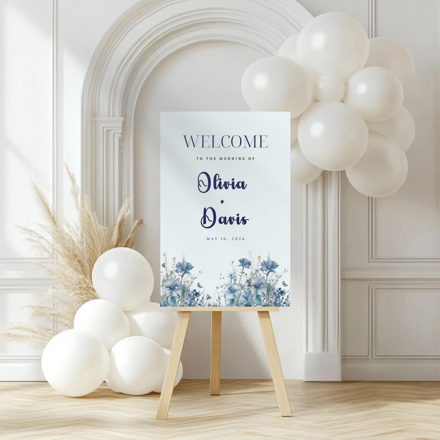 Elegant 24x36 wedding welcome poster featuring floral design for Olivia and Davis's wedding celebration