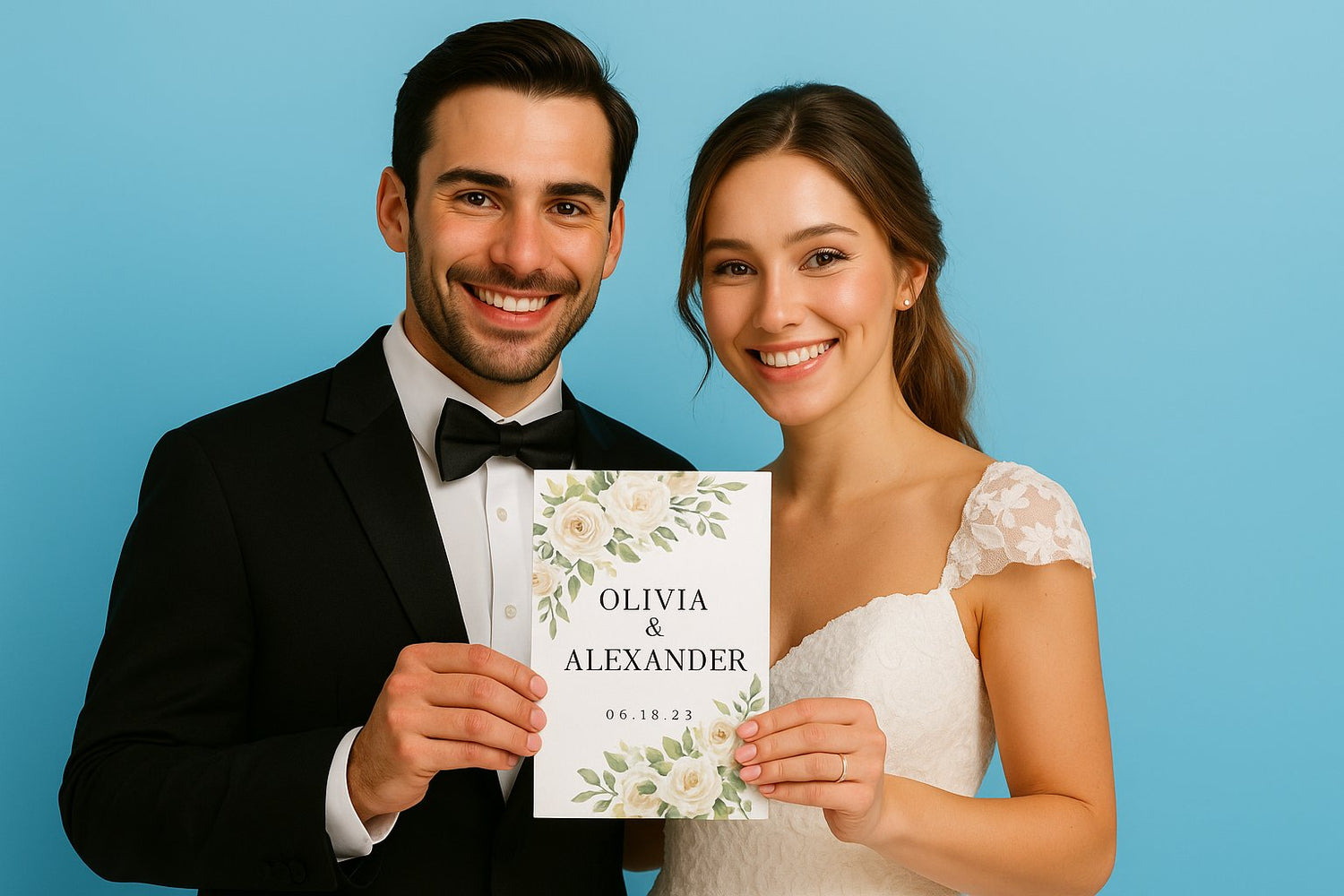 Elegant wedding invitation design featuring floral elements and greenery for customizable wedding invitations Canva editable