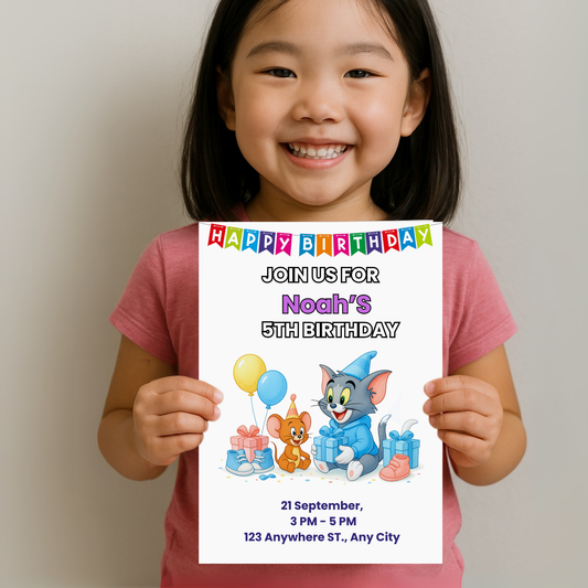 Tom & Jerry Birthday Invitation + Bonus Coloring Page – Fully Editable Canva Template