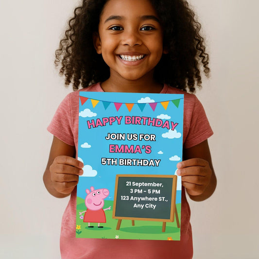 Peppa Pig Birthday Invitation + Bonus Coloring Page – Editable Canva Template