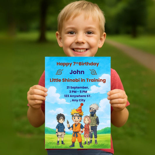 Naruto Ninja Birthday Invitation + Bonus Coloring Page – Fully Editable Canva Templat