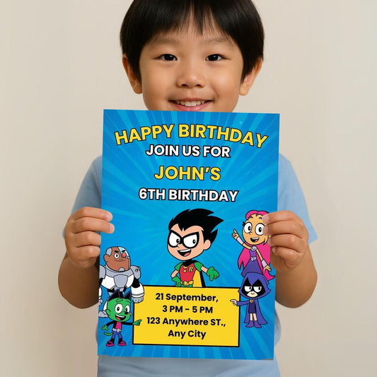 Teen Titans Go! Birthday Invitation + Bonus Coloring Page – Fully Editable Canva Template
