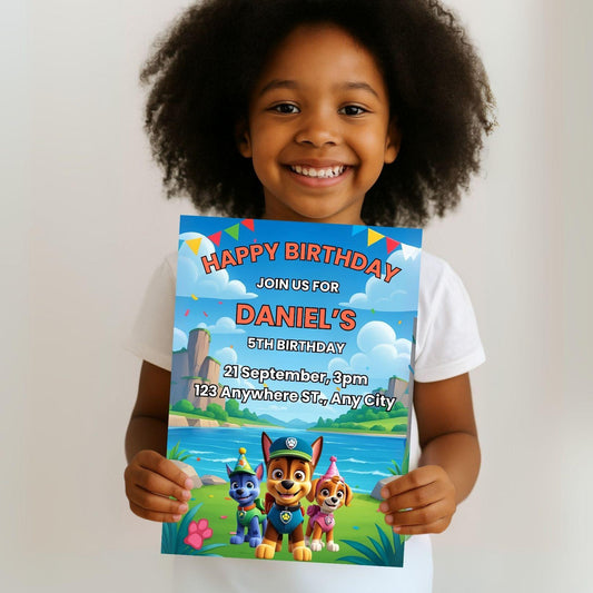 Paw Patrol Birthday Bash – Fully Editable 5x7 Invitation + Bonus Coloring Page!