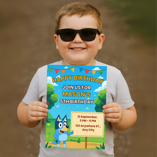 Bluey Birthday Invitation + Bonus Coloring Page – Editable Digital Template