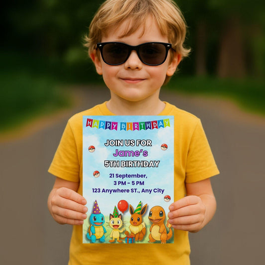 Pokémon Birthday Invitation + Bonus Coloring Page – Fully Editable Canva Template
