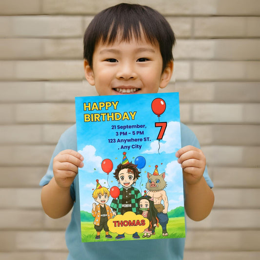 Demon Slayer Birthday Invitation + Bonus Canva Coloring Page