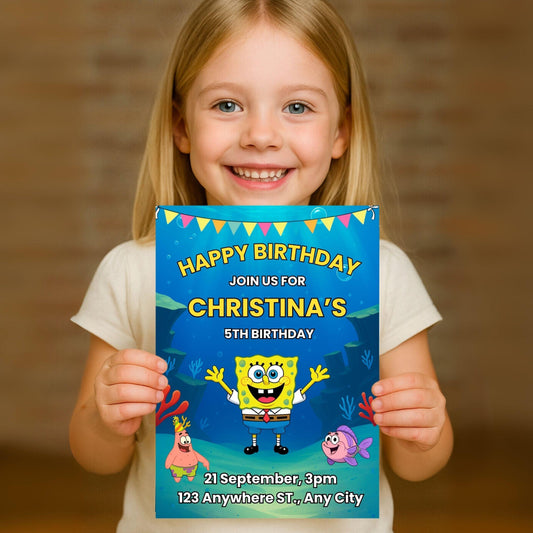 SpongeBob Birthday Invitation + Coloring Page | 5x7 Editable Canva Template