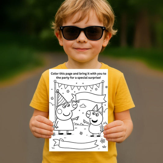 Peppa Pig Birthday Invitation + Bonus Coloring Page – Editable Canva Template