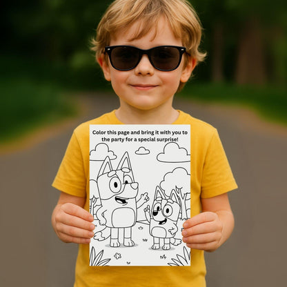Bluey Birthday Invitation + Bonus Coloring Page – Editable Digital Template