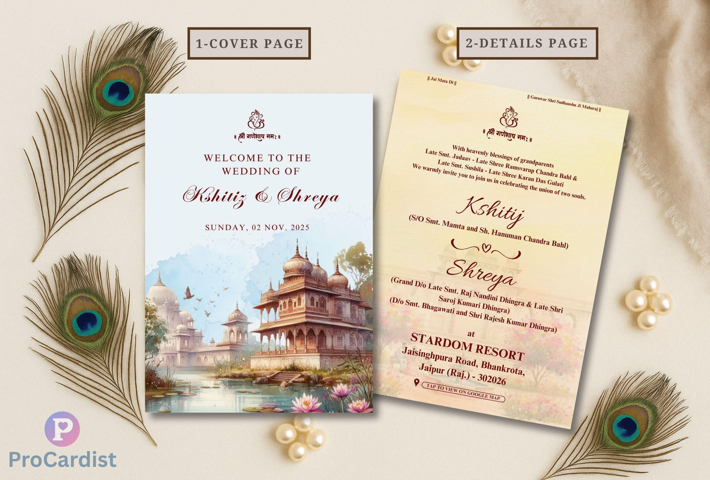 Royal Rajasthan Wedding Invitation Bundle | Editable 5x7 Canva Templates | Indian Palace Theme | Cover Page-Haldi-Sangeet-Baarat-Wedding-Reception-RSVP