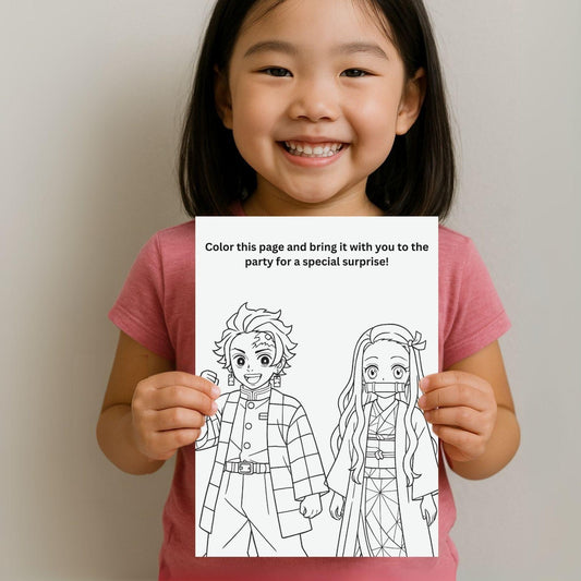 Demon Slayer Birthday Invitation + Bonus Canva Coloring Page