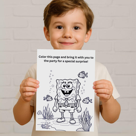 SpongeBob Birthday Invitation + Coloring Page | 5x7 Editable Canva Template