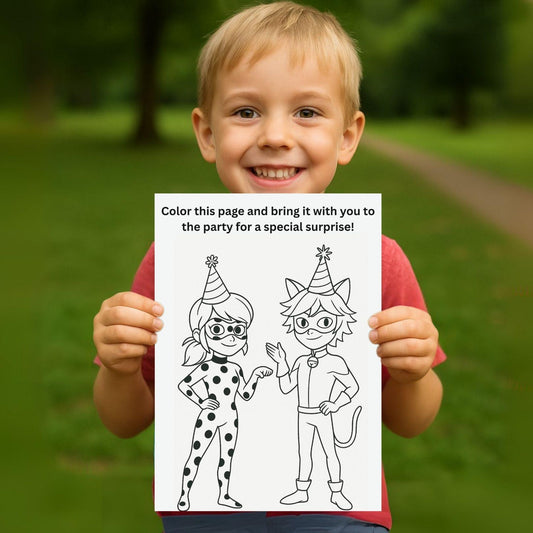 Miraculous Ladybug & Cat Noir Birthday Invitation + Bonus Coloring Page – Fully Editable Canva Template