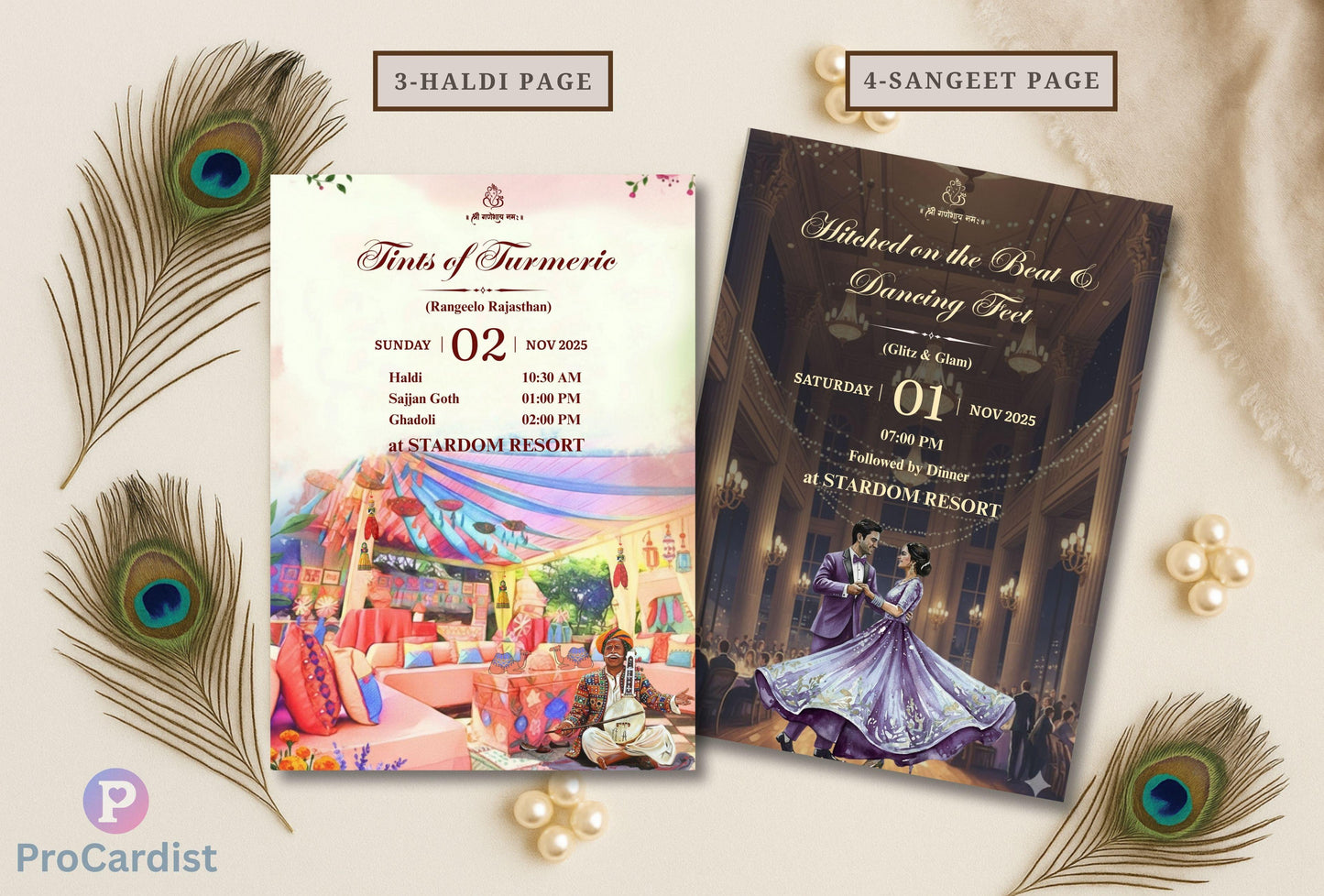 Royal Rajasthan Wedding Invitation Bundle | Editable 5x7 Canva Templates | Indian Palace Theme | Cover Page-Haldi-Sangeet-Baarat-Wedding-Reception-RSVP