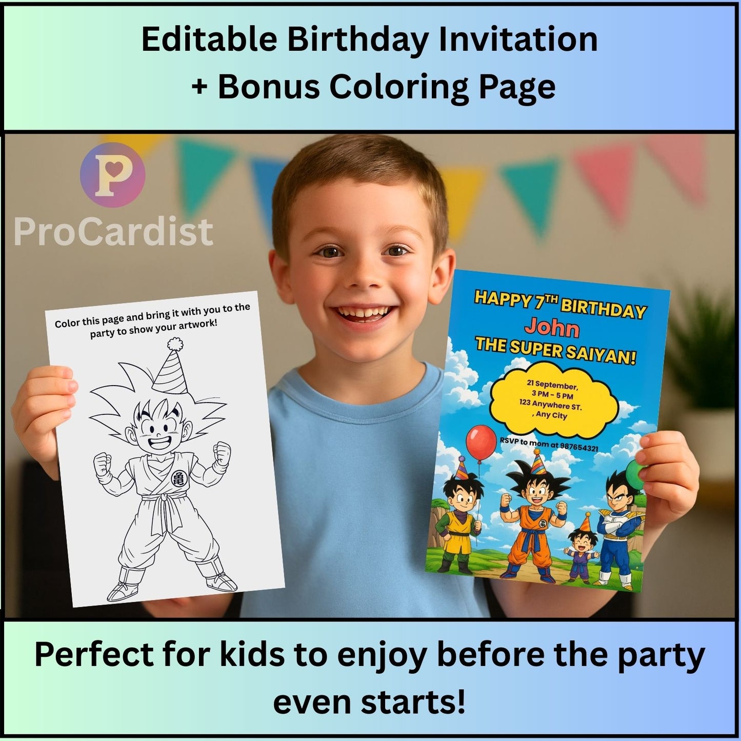 Dragon Ball Z Birthday Invitation Canva Template | ProCardist