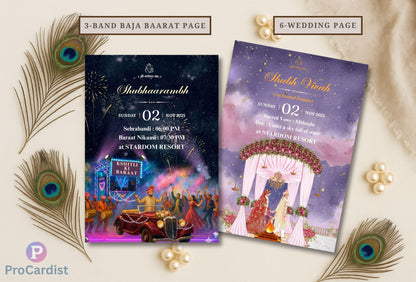 Royal Rajasthan Wedding Invitation Bundle | Editable 5x7 Canva Templates | Indian Palace Theme | Cover Page-Haldi-Sangeet-Baarat-Wedding-Reception-RSVP
