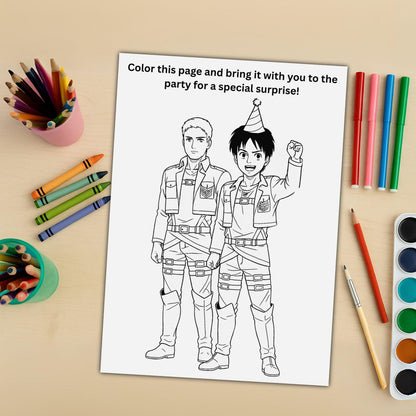 Attack on Titan Birthday Invitation + Bonus Coloring Page – Fully Editable Canva Template