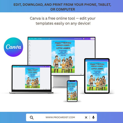 Attack on Titan Birthday Invitation + Bonus Coloring Page – Fully Editable Canva Template