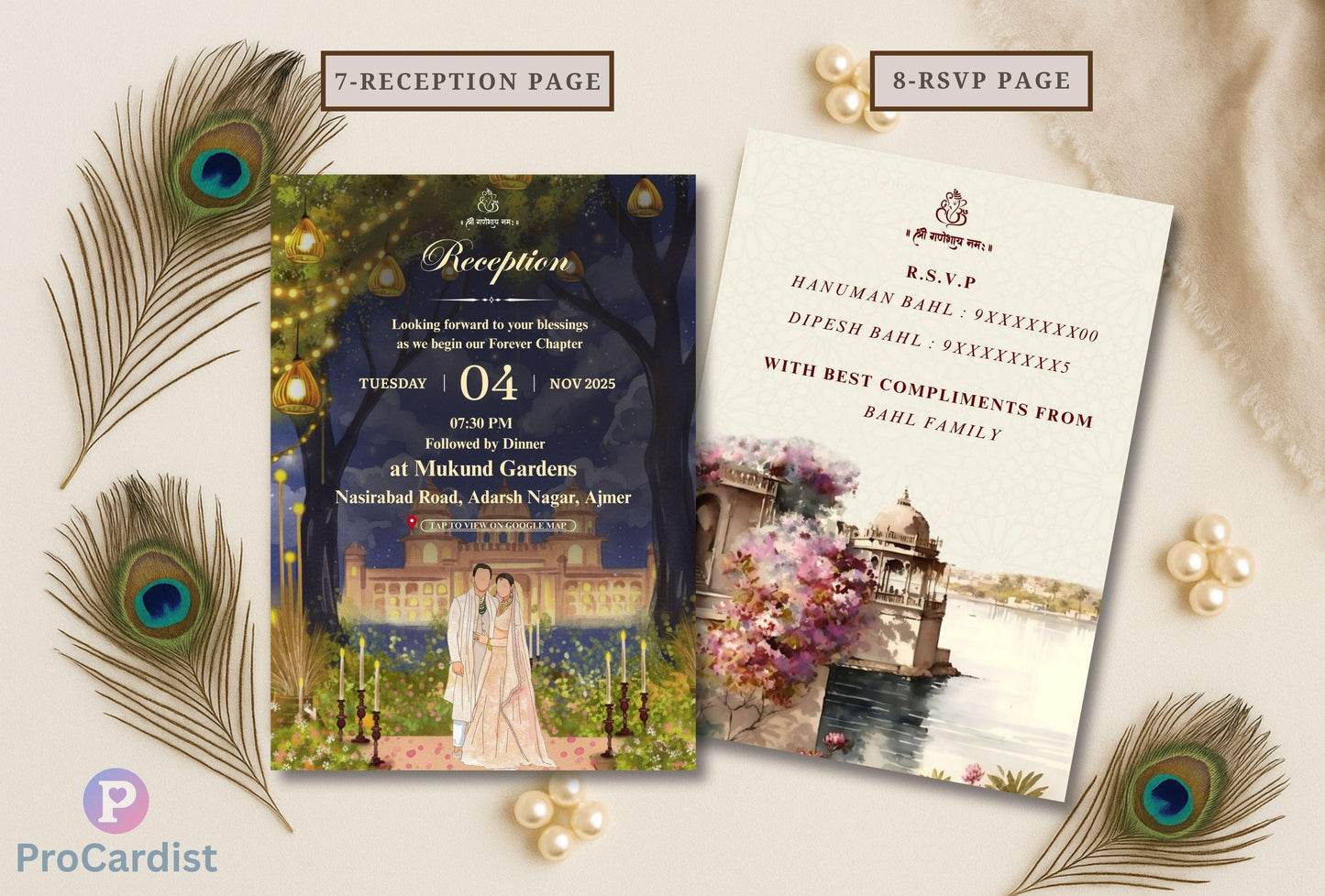 Royal Rajasthan Wedding Invitation Bundle | Editable 5x7 Canva Templates | Indian Palace Theme | Cover Page-Haldi-Sangeet-Baarat-Wedding-Reception-RSVP