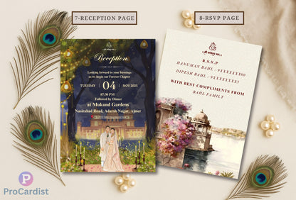 Royal Rajasthan Wedding Invitation Bundle | Editable 5x7 Canva Templates | Indian Palace Theme | Cover Page-Haldi-Sangeet-Baarat-Wedding-Reception-RSVP