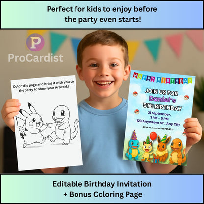 Pokemon Birthday Invitation Canva Template | ProCardist