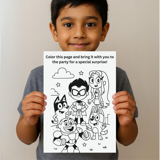 Teen Titans Go! Birthday Invitation + Bonus Coloring Page – Fully Editable Canva Template