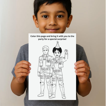 Attack on Titan Birthday Invitation + Bonus Coloring Page – Fully Editable Canva Template