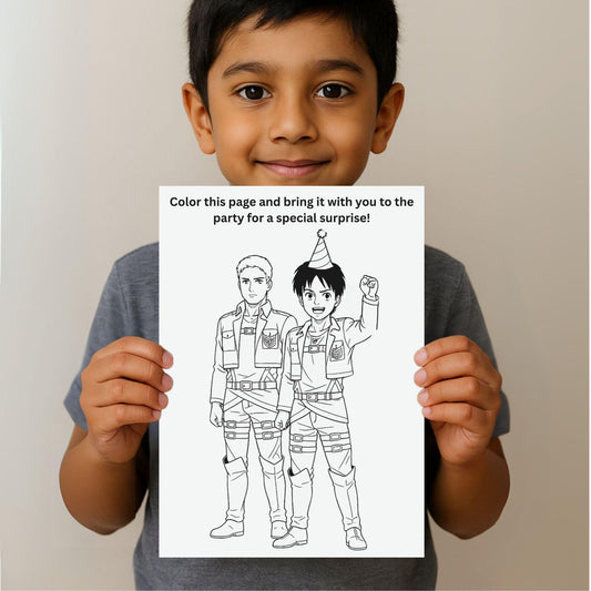 Attack on Titan Birthday Invitation + Bonus Coloring Page – Fully Editable Canva Template