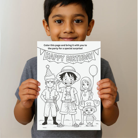 One Piece Birthday Invitation + Bonus Coloring Page – Fully Editable Canva Template