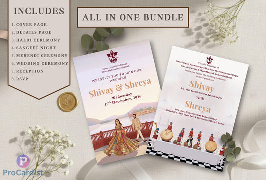 Luxury Indian Palace Theme Wedding Invitation Set | Self-Editable Canva E-Invite | Multi-Page Hindu Wedding Cards | Instant Digital Download