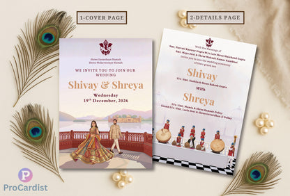 Luxury Indian Palace Theme Wedding Invitation Set | Self-Editable Canva E-Invite | Multi-Page Hindu Wedding Cards | Instant Digital Download