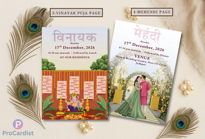 Luxury Indian Palace Theme Wedding Invitation Set | Self-Editable Canva E-Invite | Multi-Page Hindu Wedding Cards | Instant Digital Download