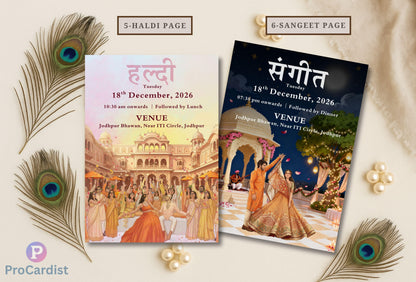 Luxury Indian Palace Theme Wedding Invitation Set | Self-Editable Canva E-Invite | Multi-Page Hindu Wedding Cards | Instant Digital Download