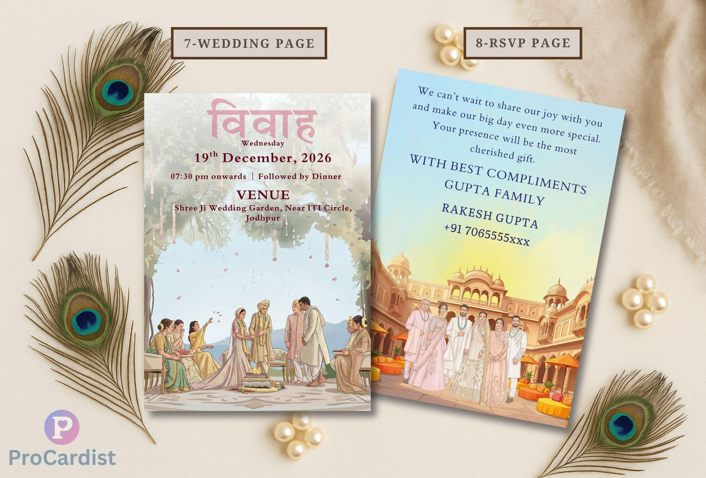 Luxury Indian Palace Theme Wedding Invitation Set | Self-Editable Canva E-Invite | Multi-Page Hindu Wedding Cards | Instant Digital Download