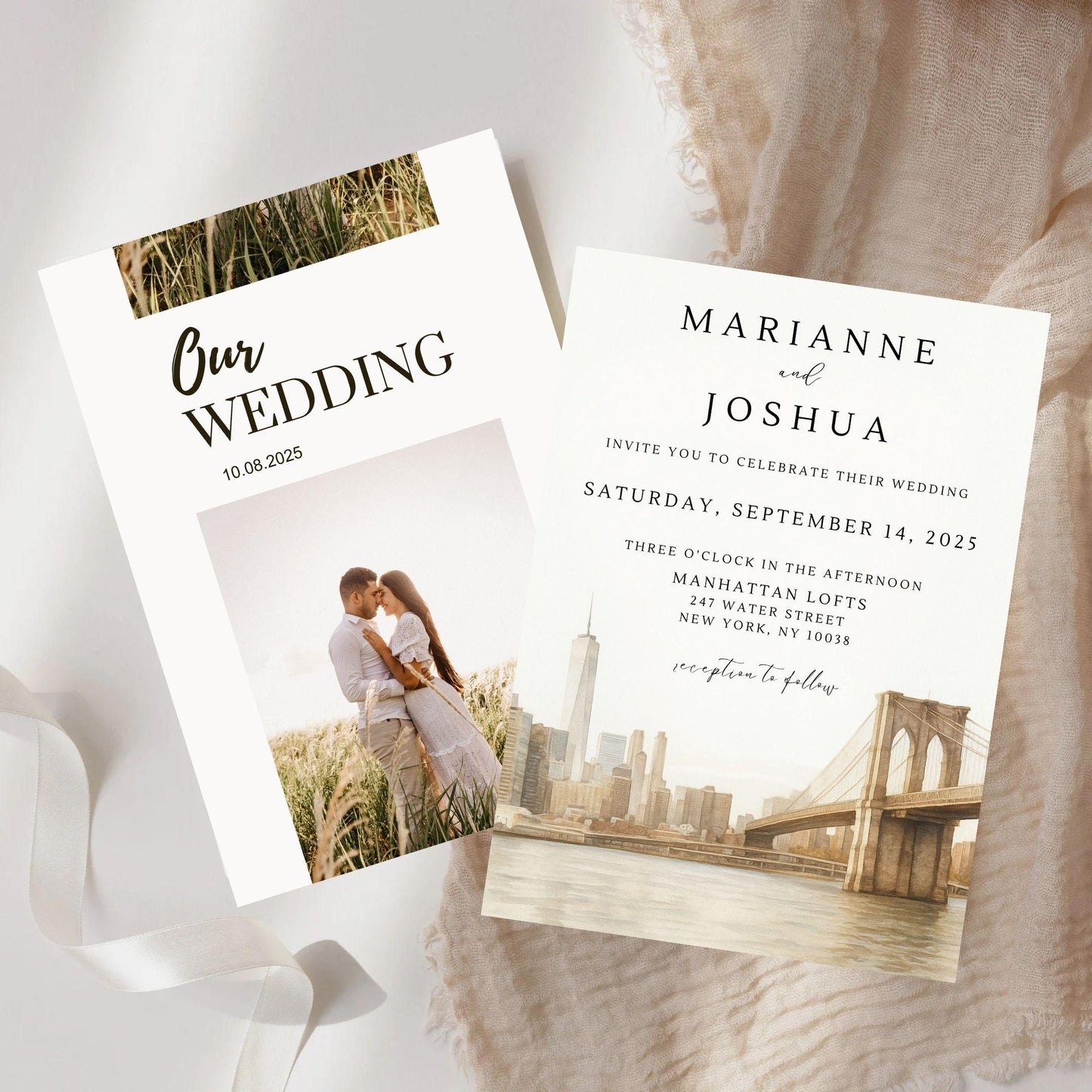 Best Personalized Wedding Invitation Template featuring editable modern design with photo and cityscape by ProCardist