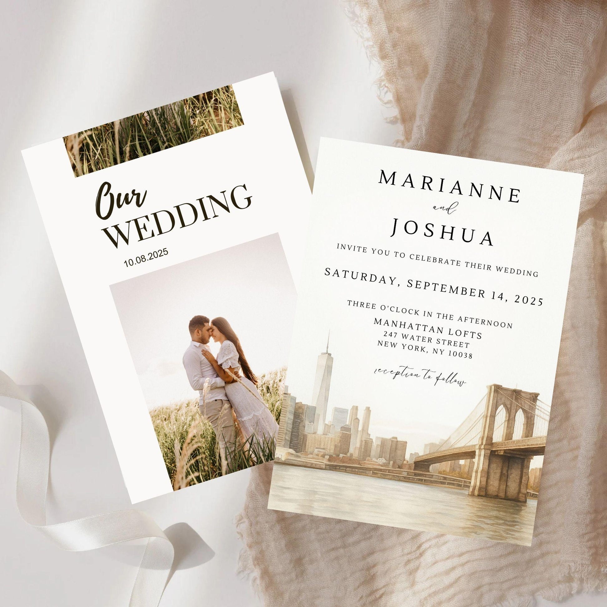 Best Personalized Wedding Invitation Template featuring editable modern design with photo and cityscape by ProCardist
