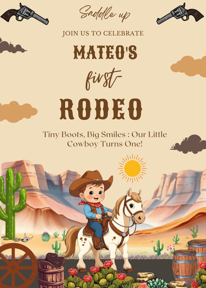 My First Rodeo Invitation Cowboy Birthday Invite Wild West Cowboy
