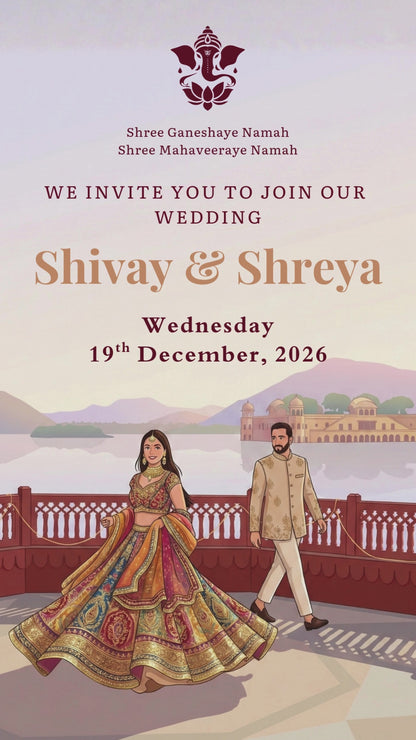 Luxury Indian Palace Theme Wedding Invitation Set | Self-Editable Canva E-Invite | Multi-Page Hindu Wedding Cards | Instant Digital Download