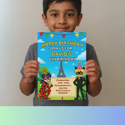 ProCardist Editable Miraculous Ladybug birthday invitation